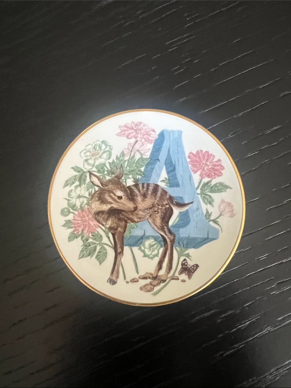 Franklin Mint Antelope Initial A Mini Plate- Blue & Pink